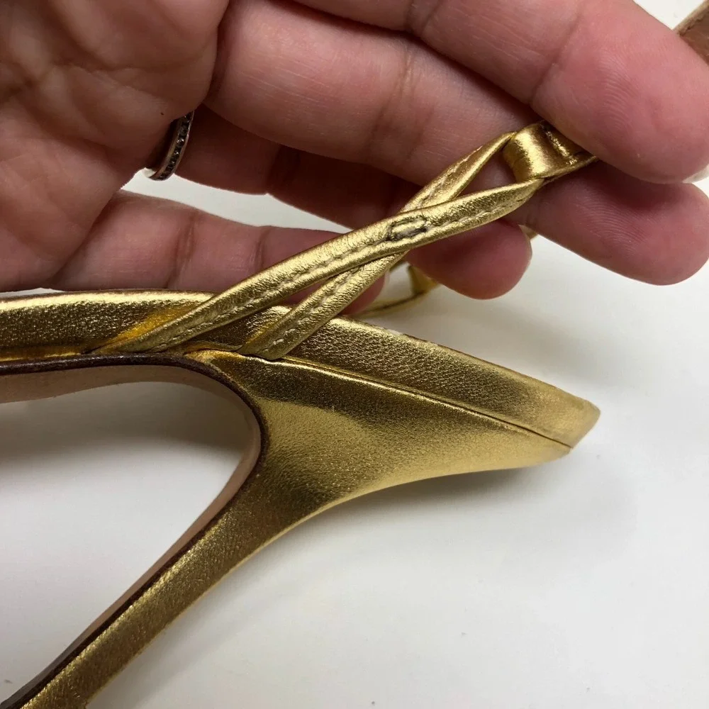 Jimmy Choo Stilletto Heels Womens 35.5 US 5.5 Leather‎ Gold Strappy Slingback